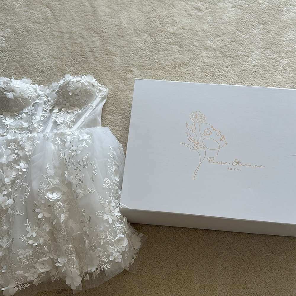 Strapless White Floral Appliqué Wedding Dress - Picture 8 of 9